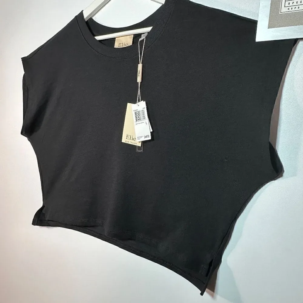 ELIE® TAHARI – SHORT-SLEEVE %100-PIMA TOP — SZ-L (NWT)
